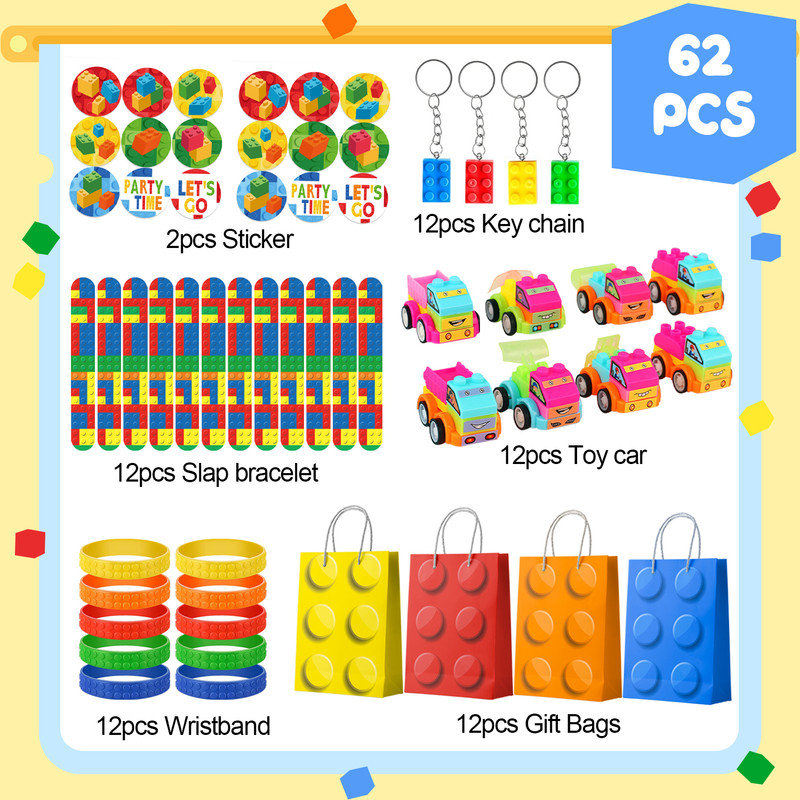 Building Block Birthday Party Favors,62 Pcs Building Blocks Party Favors Set