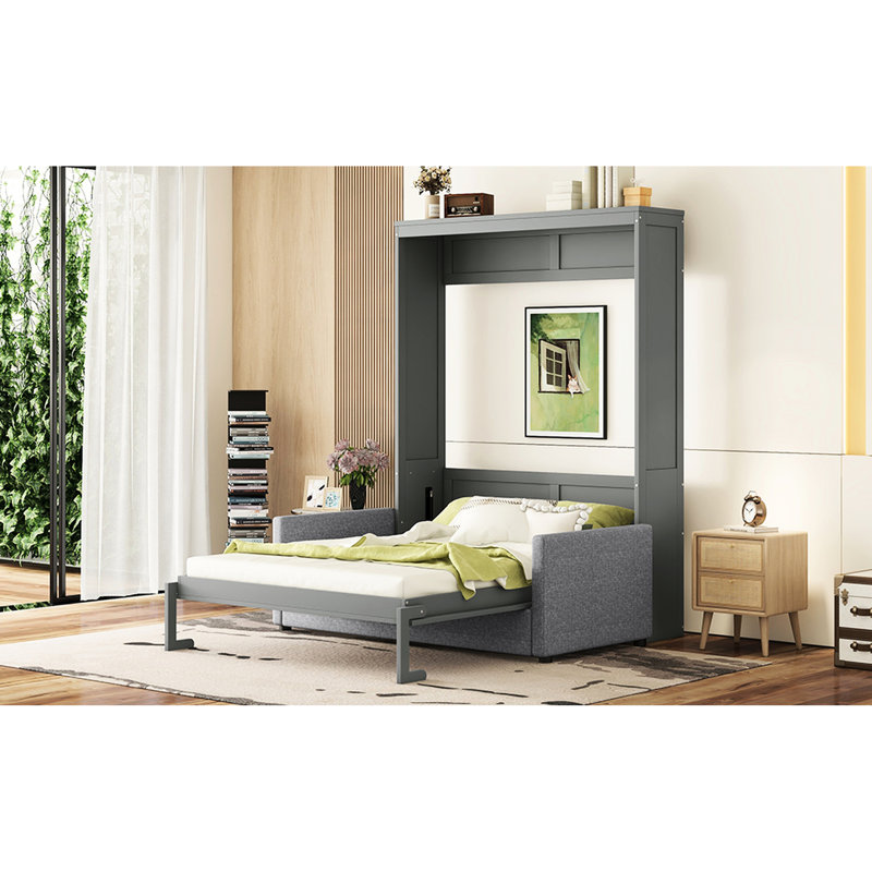 Grand lit gris - Conception écoénergétique avec rangement et grand espace de rangement dissimulé, convient aux petits espaces