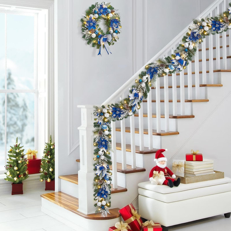 Guirlande lumineuse de Noël bleue et argentée de 1,8 m (6 pieds), à piles