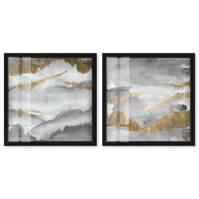 Tibet Mountain Serenity Shadowbox Print Black Gold Wall Art Set by Art Remedy, Black Frame, 12 x 12
