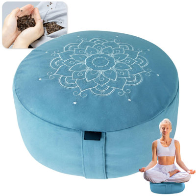Foam Zafu Buckwheat, Mandala Pattern Yoga Bolster Pillows, Floor Meditation Cushion, A. Sky Blue-Upgraded by Lark Manor