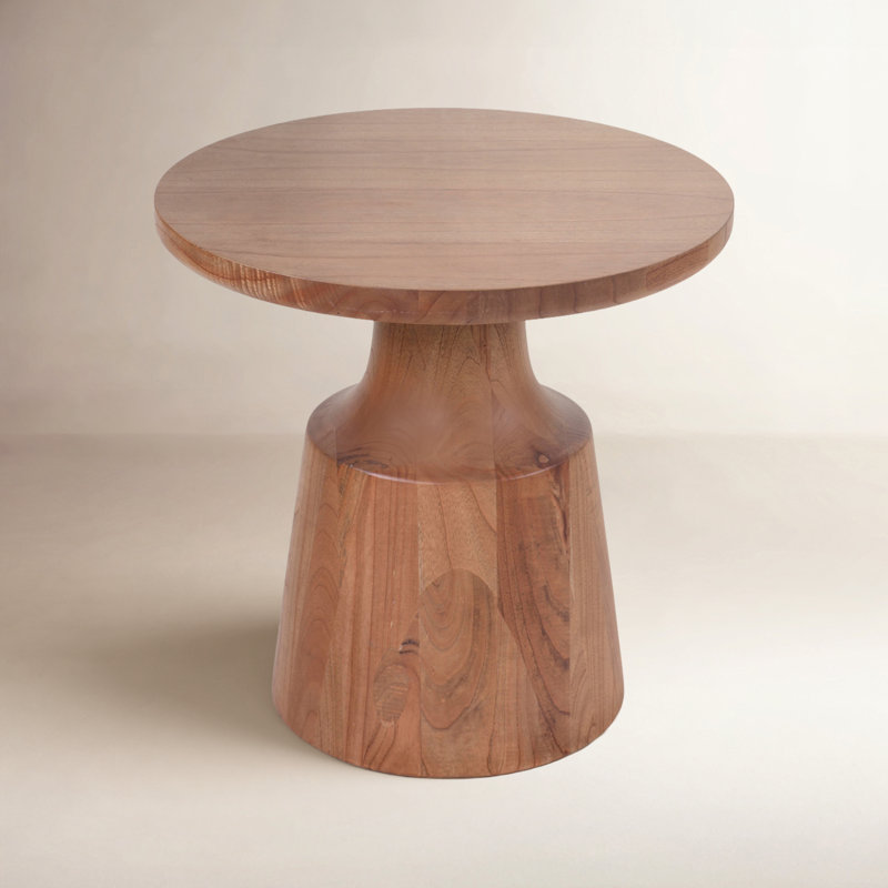 Rhys Solid Wood 24" Round End Table, Mushroom