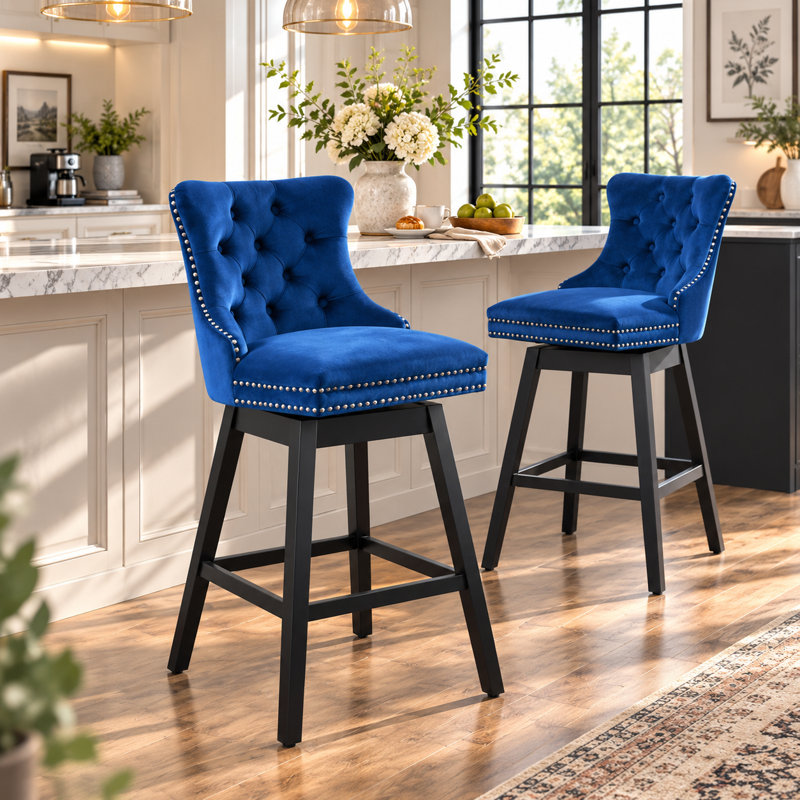 Tabouret de bar pivotant à 360 ° de hauteur 30,7 po Velvet, Velours bleu, 2, Tabouret de bar (siège d'une hauteur de 30 po)