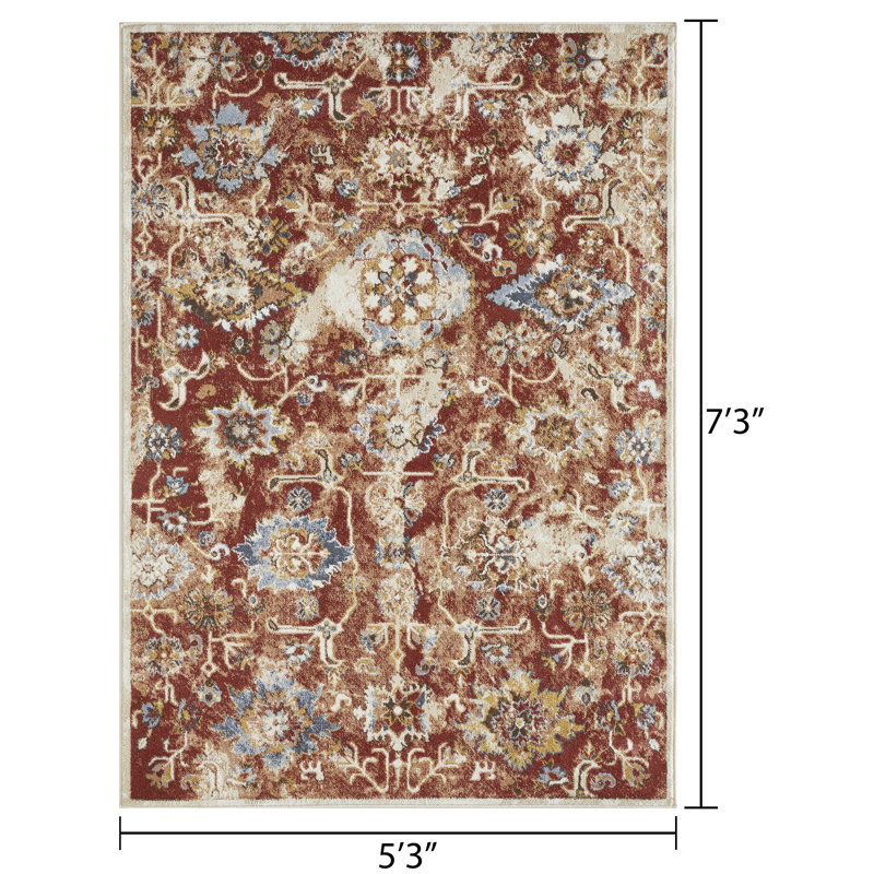 Tapis orange en polypropylène tissé à la main Raashi, Rectangle 5 pi 3 po x 7 pi 3 po