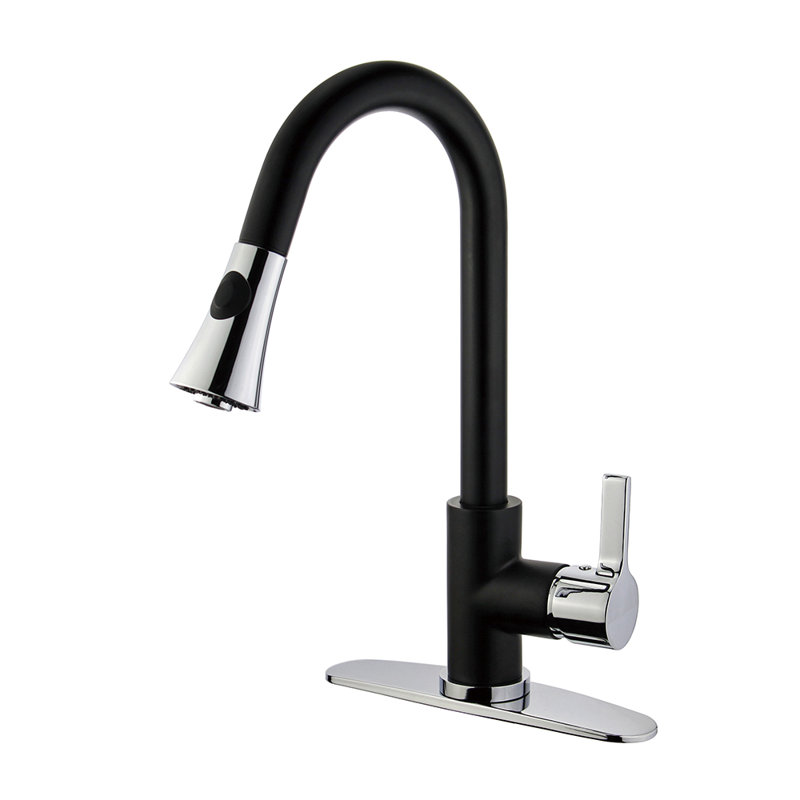 Kingston Brass Continental Single-Handle Pull-Down Kitchen Faucet, Black/Chrome