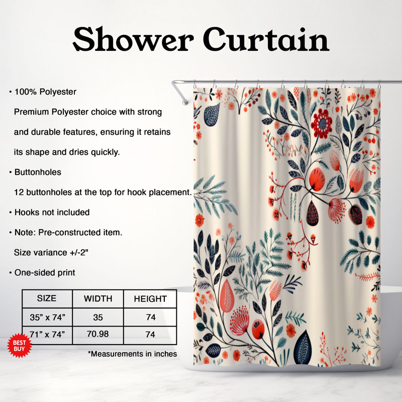 Rideaux de douche Tender Petal, H 74 po x l 71 po