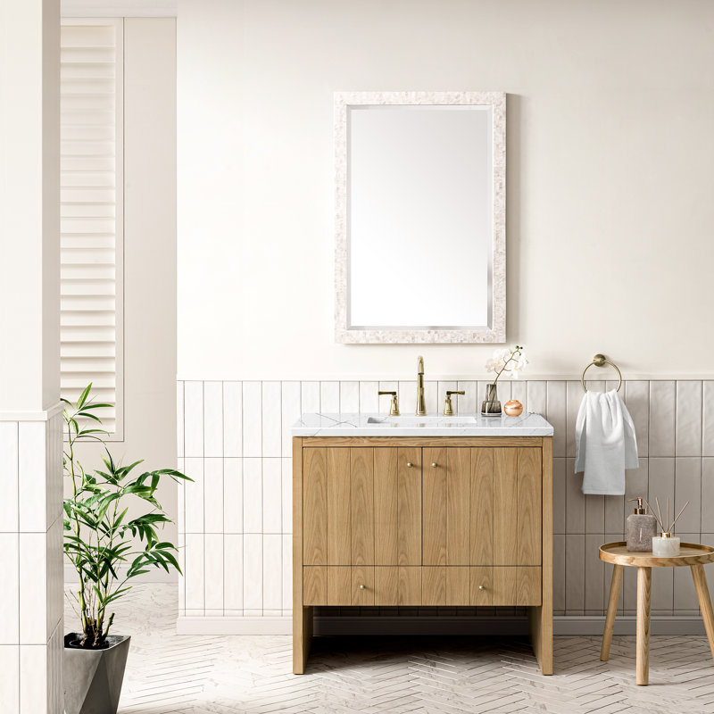 Hudson 36'' Single Bathroom Vanity with Top, Ethereal Noctis, 8" Widespread, Light Natural Oak