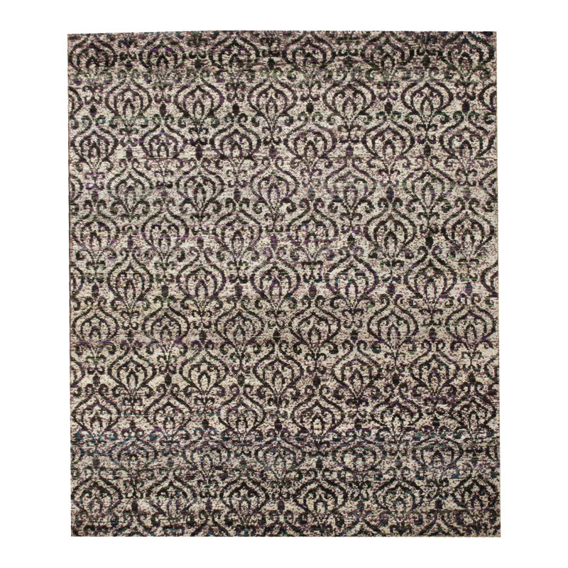 Tapis moderne en soie noué à la main 8 x 10, Rectangle 7 pi 11 po x 9 pi 11 po