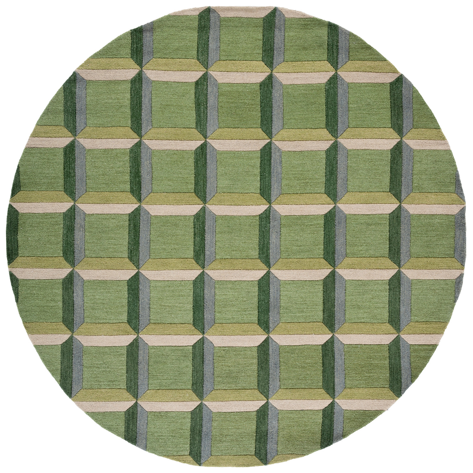 Giedre Green Beige Hand-Tufted Wool Rug, Round 6'