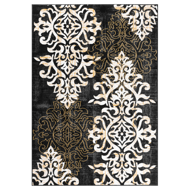 Tapis noir / jaune Schofield, Rectangle 5 pi 3 po x 7 pi 7 po