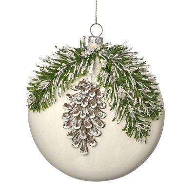 5" Glass W/Evergreen Disk Ornament