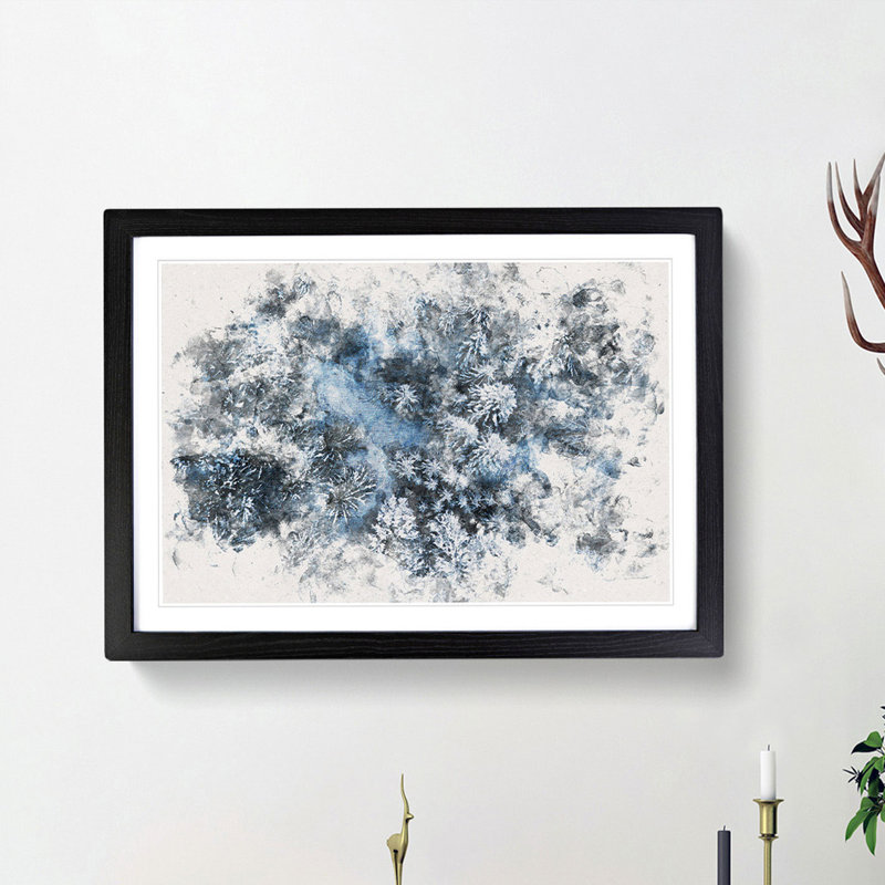 Winter Forest in Bavaria Germany Watercolour - Picture Frame Graphic Art Print, 45cm H x 63cm W x 2cm D, Black Framed