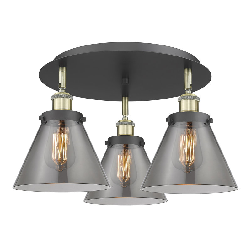 Plafonnier encastré 3 lumières Cone, Clair, Laiton antique noir