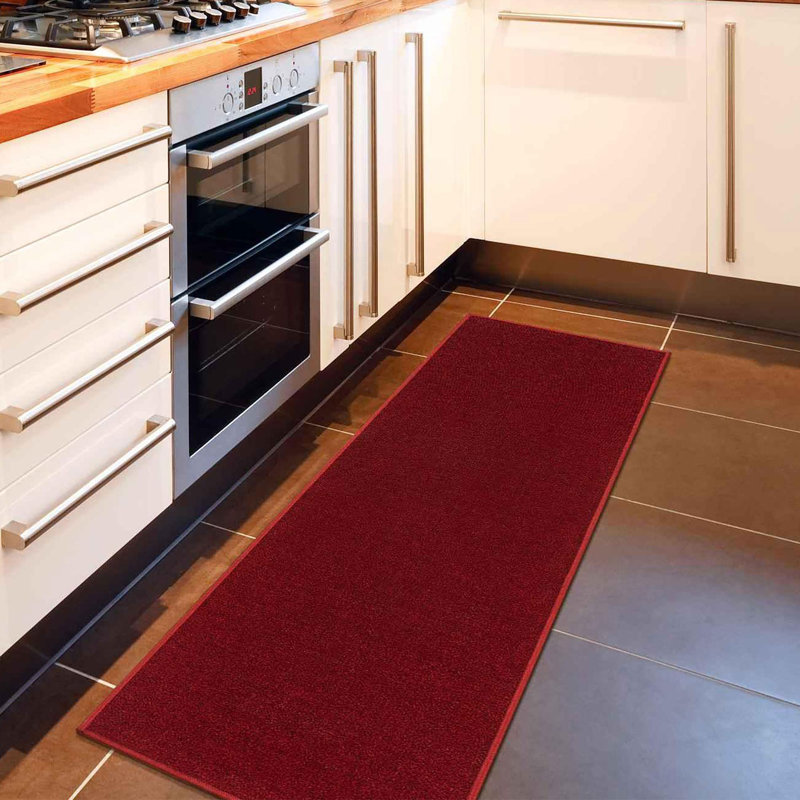 Emmy Red Synthetic Non-Slip Washable Kitchen Mat