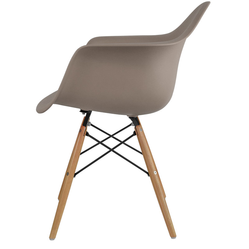 Set of 2 Taupe Gray Plastic Armchairs with Wooden Legs