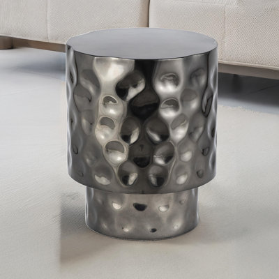 Round End Table With Glossy Finish, Hand - Hammered Stainless Steel, Nickel Color For Primary Decorating Freestanding In Modern Design, Available Copper, Gold Or Silver