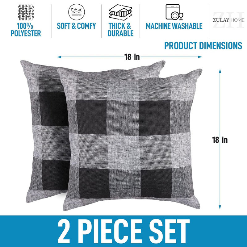 Zulay Pack Of 2 Buffalo Plaid Throw Pillow Covers - Farmhouse Porch Pillows Outdoor & Indoor Covers 18x18 Inches