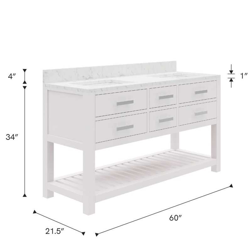 Madalyn 60'' W Vanity, Pure White, 34'' H x 60'' W x 21.5'' D