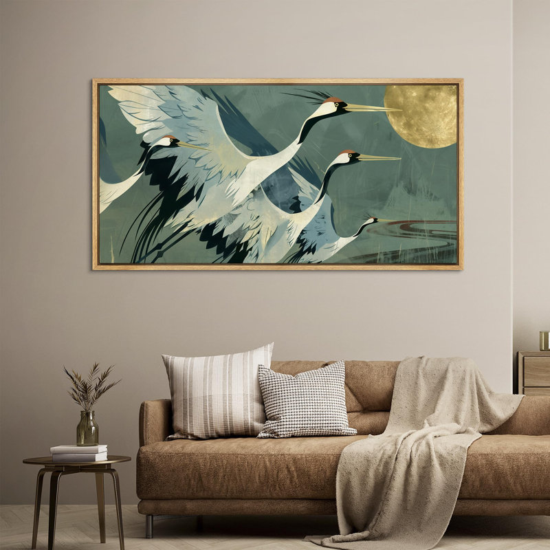 «Crane Heron Bird Elegant Cranes in Flight Birds», reproduction d'art moderne sur toile extra large, H 30 po x l 60 po