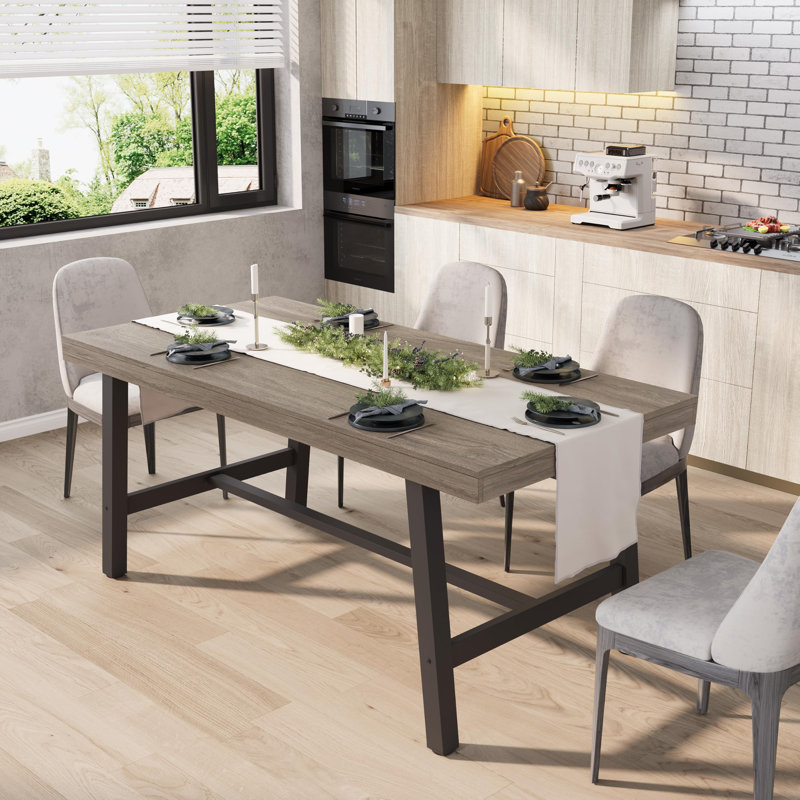 Table de salle à manger industrielle pour 4 à 6 personnes, table de cuisine en bois de 63 po de long avec structure en métal robuste et finition noire - Sièges 4 comptoir rectangulaire pour le dîner, la cuisine et la salle à manger - Poire rustique
