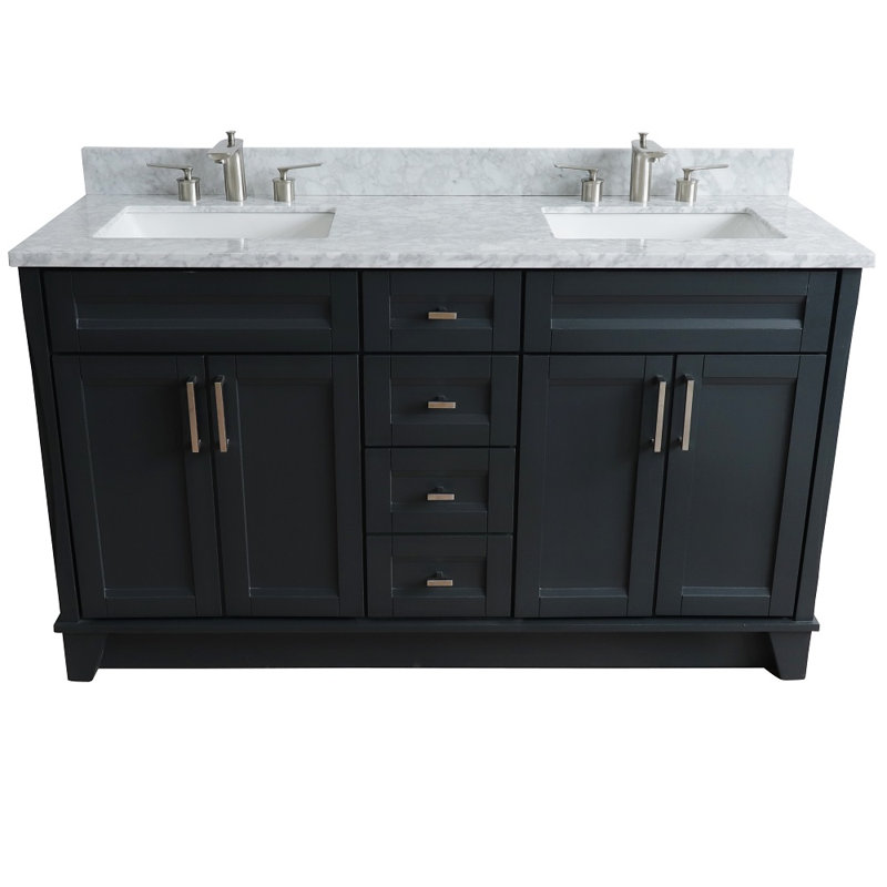 Thaxten 61'' Double Bathroom Vanity with Top, White