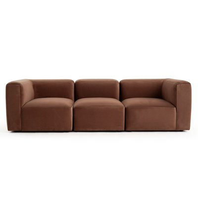 101" Wide Modular Performance Velvet 3-Seater Sectional Sofa, 3-Piece Deep Seat Couch