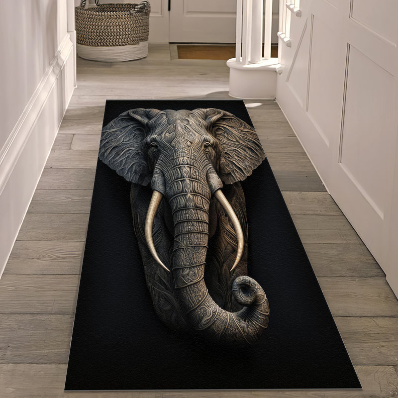Abstract Geometric Pattern Non Woven Thin Type Printed Rug for Modern Home Decor, Rectangle 2' x 2'11"