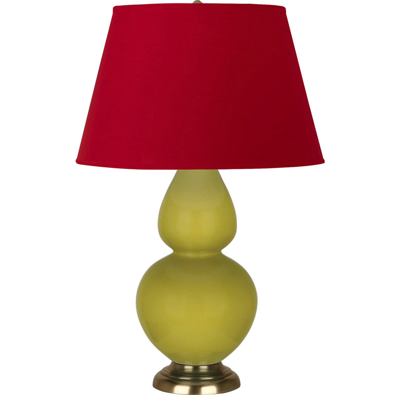 Lampe de table double gourde en céramique, Citron glacé / laiton, Blanc cassé, Laiton