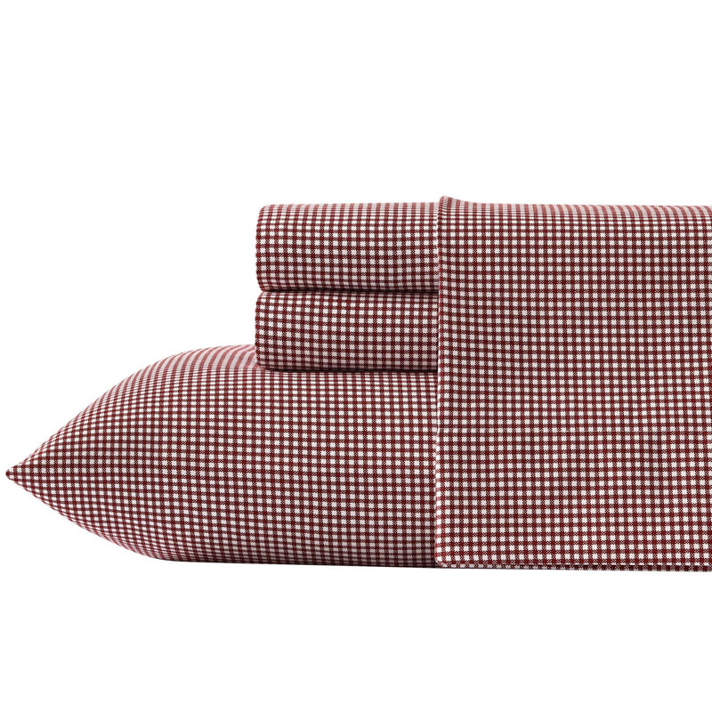 Nautica Cozy Brushed Flannel Printed Sheet Sets, Full Sheet Set with 2 Pillowcases, Red Plaid