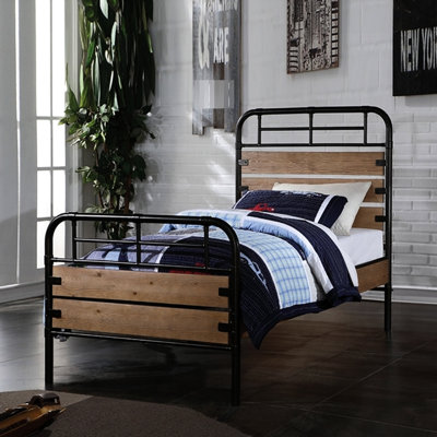 Lit simple à panneau simple avec structure en métal et panneaux de bois, sommier tapissier, profil bas, 6 lattes, bois de pin neuf, contreplaqué, métal, couleur chêne, 78,93 po de profondeur, 40,88 de largeur, 50,67 de hauteur, 71,65 lb de poids, 10 po