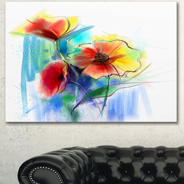 DesignArt Watercolor Multi-color Flower Illustration On Canvas Print ...