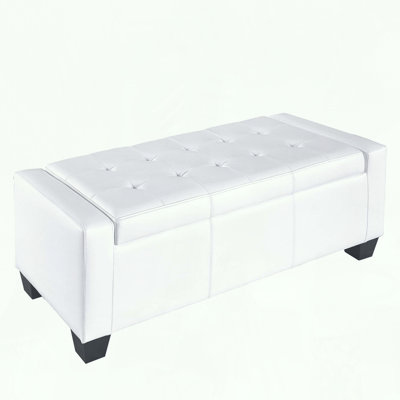Faux Leather Rectangular Storage Bench with Tufted Top