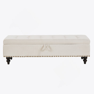 Bed Bench Ottoman With Storage  Beige Fabric