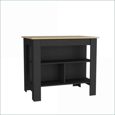 Îlot de cuisine avec rangement | Noir et noir Pin clair | H 35,4 po x l 40,5 po x P 27,5 po | Bois d'ingénierie | Multicolore
