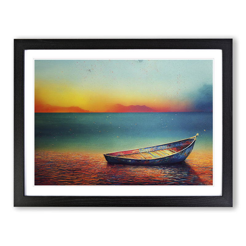 XH1022-8358X Stranded Boat On The Beach - Single Picture Frame Painting, 46cm H x 64cm W x 2cm D, Black