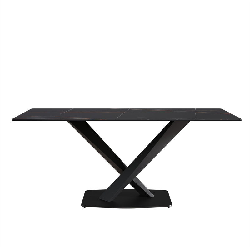 Sintered Stone Dining Table, Black, Black, 29.53” H x 70.9" W x 35.4" D