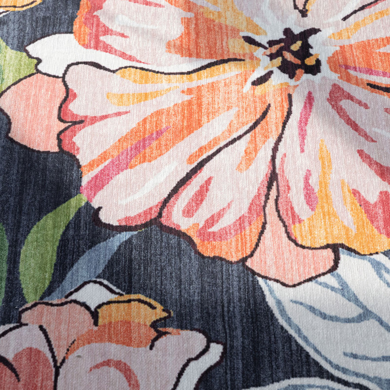 Black Floral Synthetic Non-slip Outdoor Rug 5' x 7'