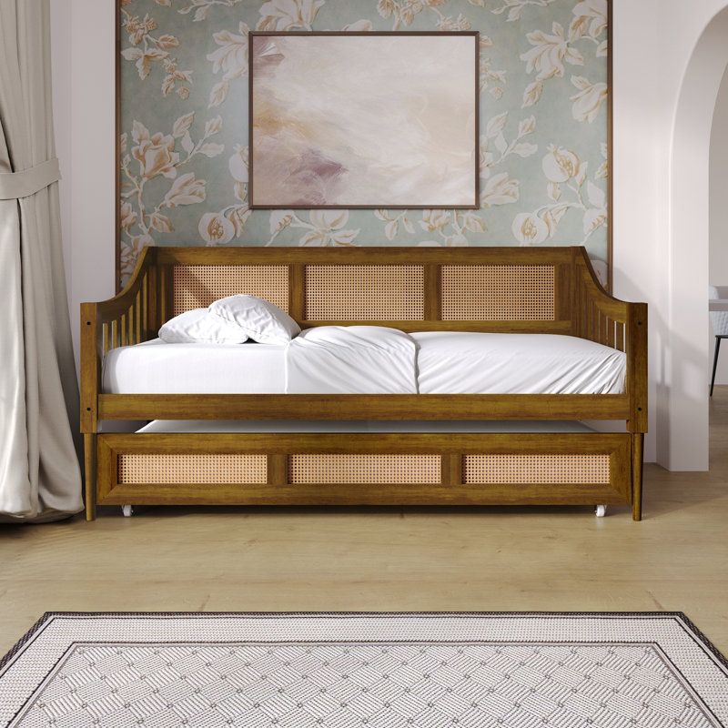 Lit de jour simple en bois noir avec lit gigogne simple, Noyer