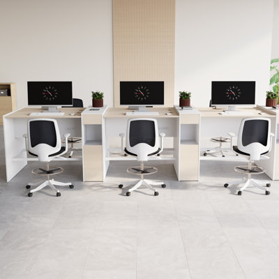 Okeysen Modular 6 Person Bar Height Benching Workstation With Storage & Outlets, Stand Up Desk For Office