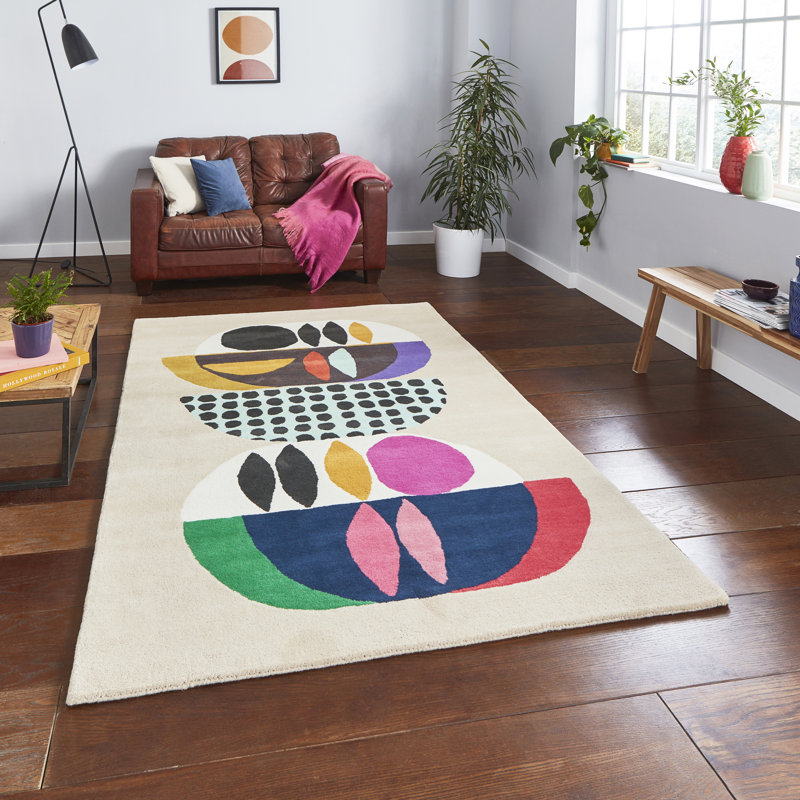 Inaluxe Favela Wool Hand Tufted Cream/Blue/Black Rug, Rectangle 160 x 220cm