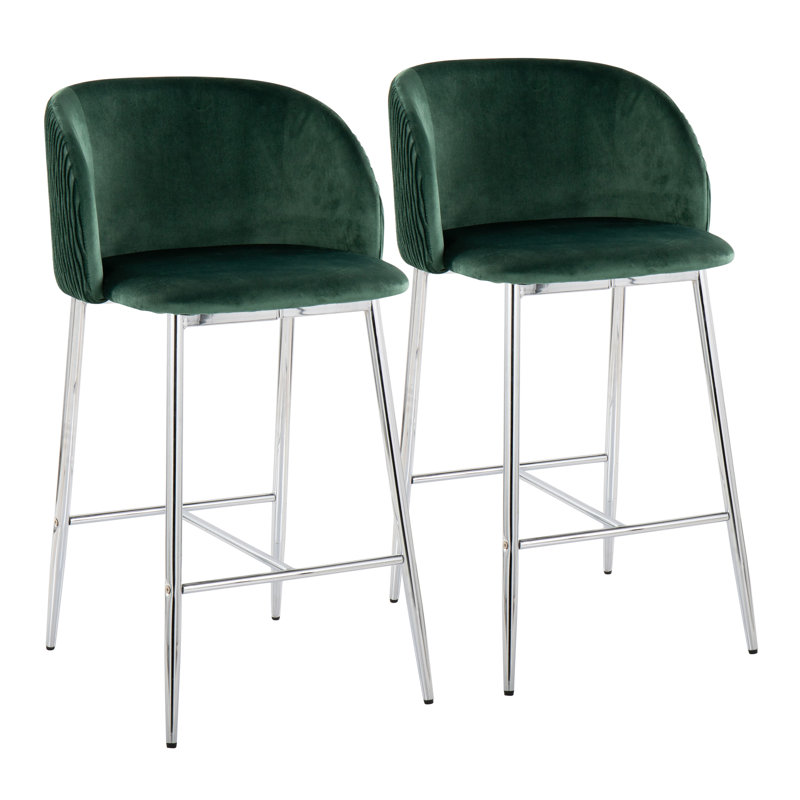 Trowbridge Upholstered Counter Stool with Metal Frame, Chrome, Green