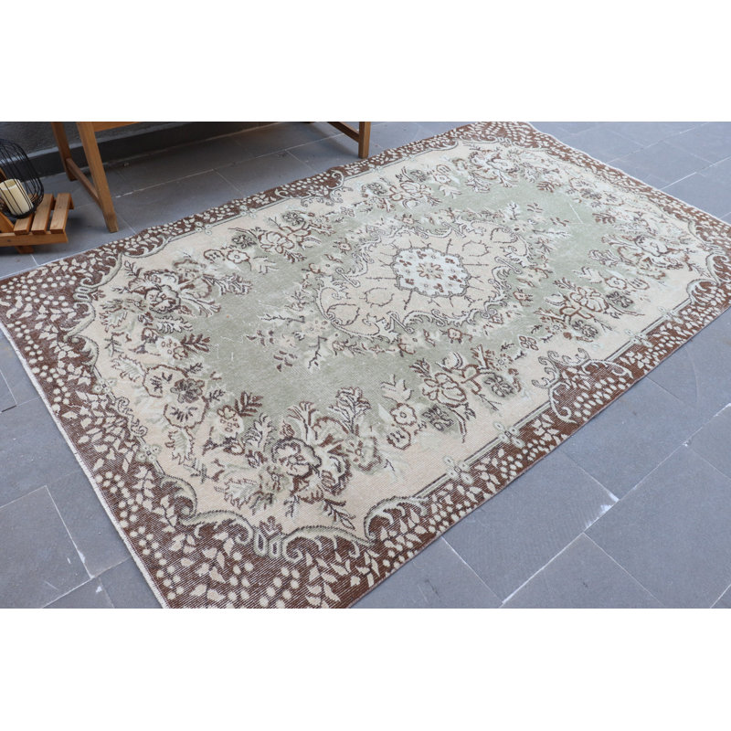 Grand tapis turc Anatolian rétro vert pour le salon - Idée de cadeau unique pour la maison