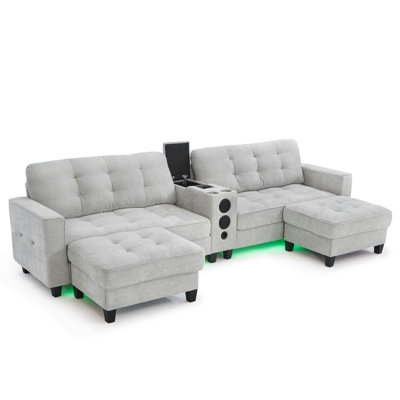 Multifunctional Chenille Sofas With Storage, Modern U-shaped Design For Family Living Room