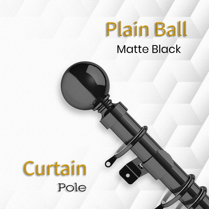 Extendable Metal Curtain Pole - Adjustable Plain Metal Rod with Finials & Brackets for Eyelet/Tab-Top Curtains, Matte Black