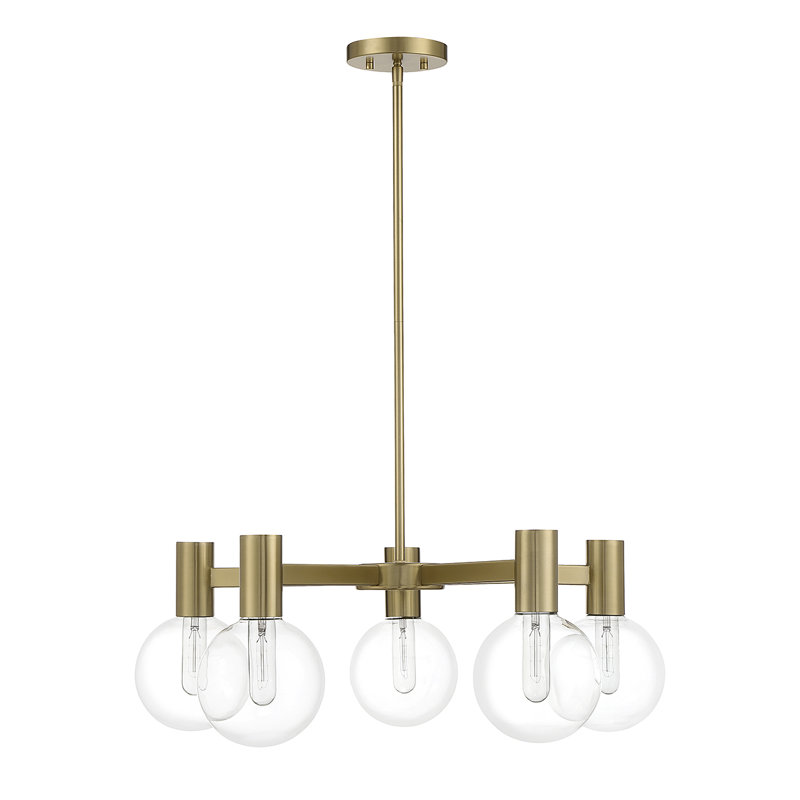 Rorem 5 - Light Shaded Modern Linear Chandelier in Brass, Brass, 5 Lights