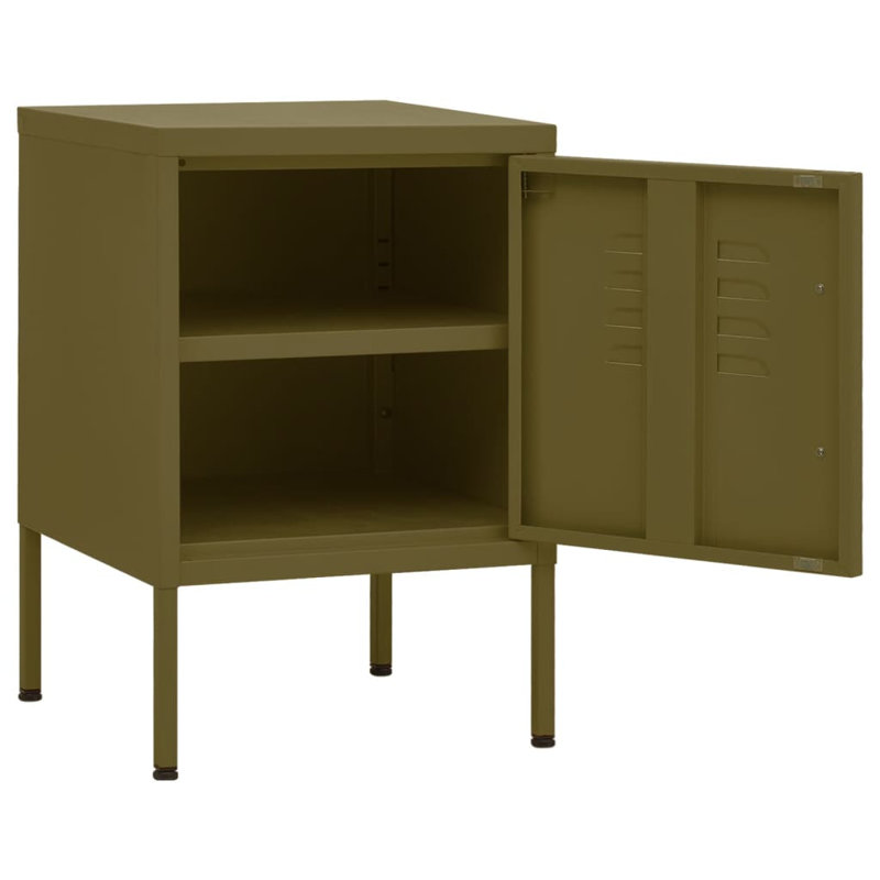 Airon 35cm W Steel Bedside Table, Olive Green