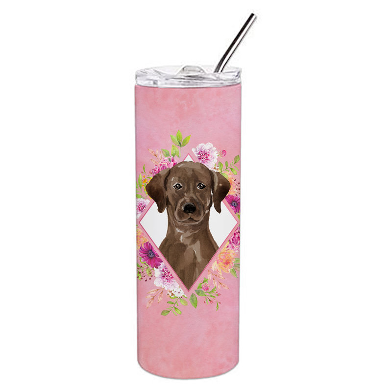 E23BF9F8391D466E9CA4F8DFEBD9A7DB de verre 20 oz à double paroi en acier inoxydable chiot, Labrador chocolat, Rose