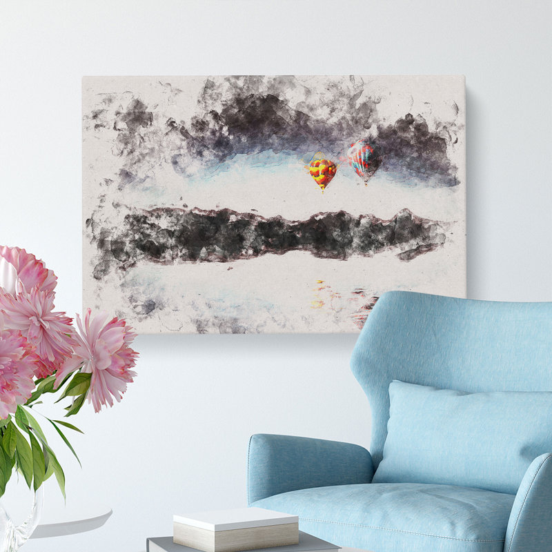 Hot Air Balloons Above A Lake - Wrapped Canvas, 60cm H x 91cm W x 3cm D