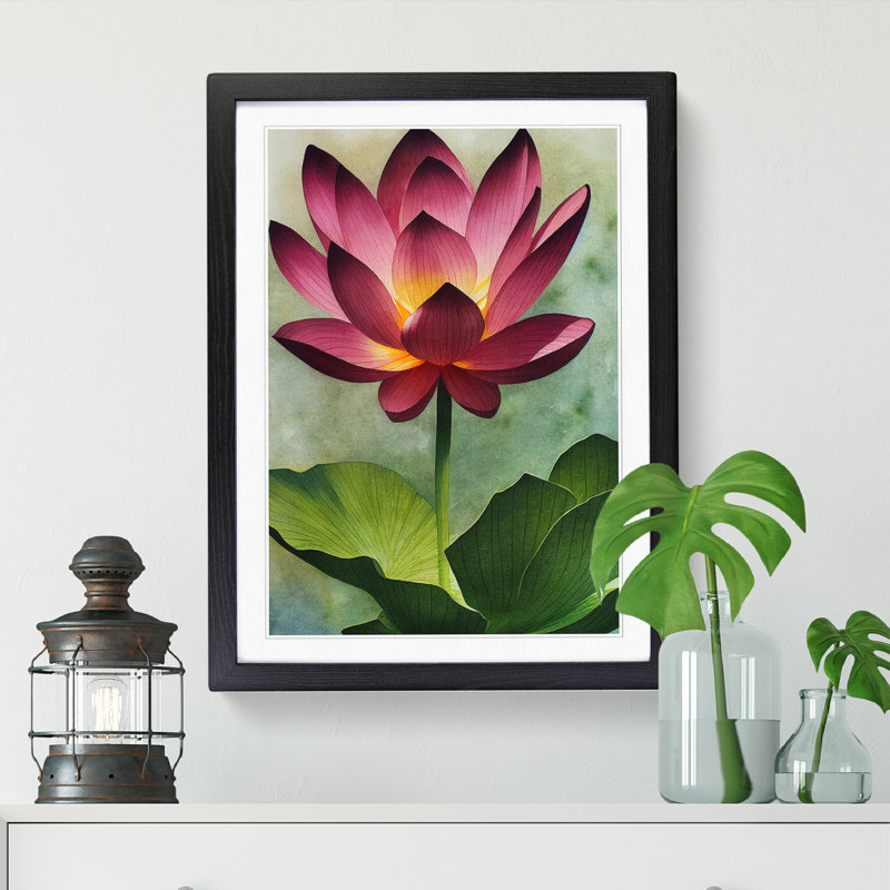 Watercolour Lotus Flower - Single Picture Frame Print, Black, 46cm H x 34cm W x 2cm D