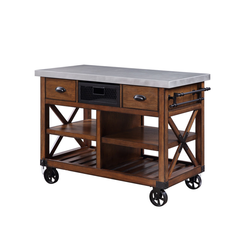Chariot de cuisine à roulettes brun et argent avec rangement 48 po